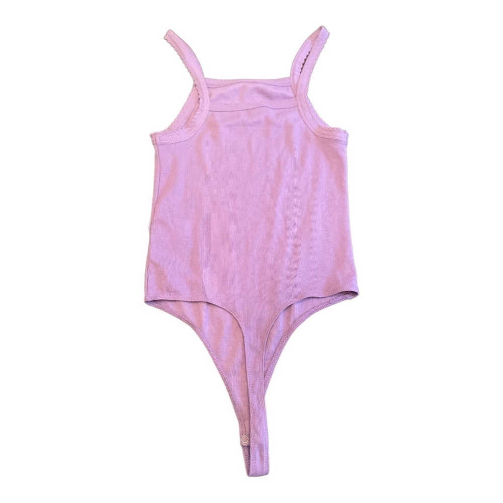 𝅺bp Picot Trim Cotton Blend Rib Bodysuit in purple